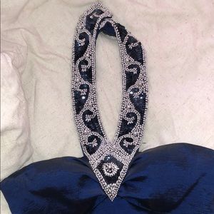 Navy blue mermaid beaded halter dress